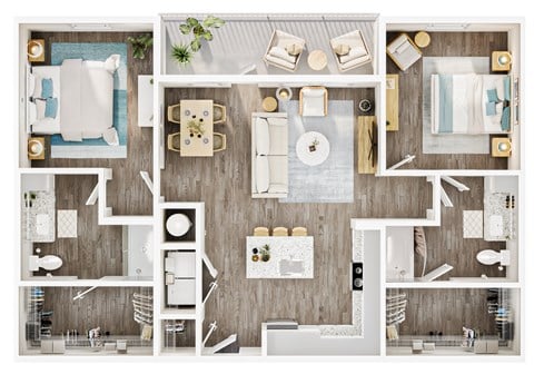 Floor plan for 2 beds, 2 baths, 1202 sqft